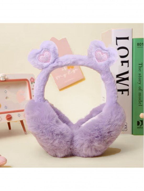 Solid Color Heart Plush Earmuff